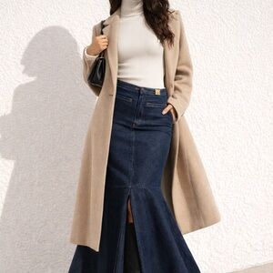 Steve J & Yoni P XS Dark Wash Denim Mermaid Maxi Skirt Front Slit